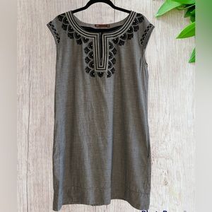 Gray shift dress with black embroidery, sz S